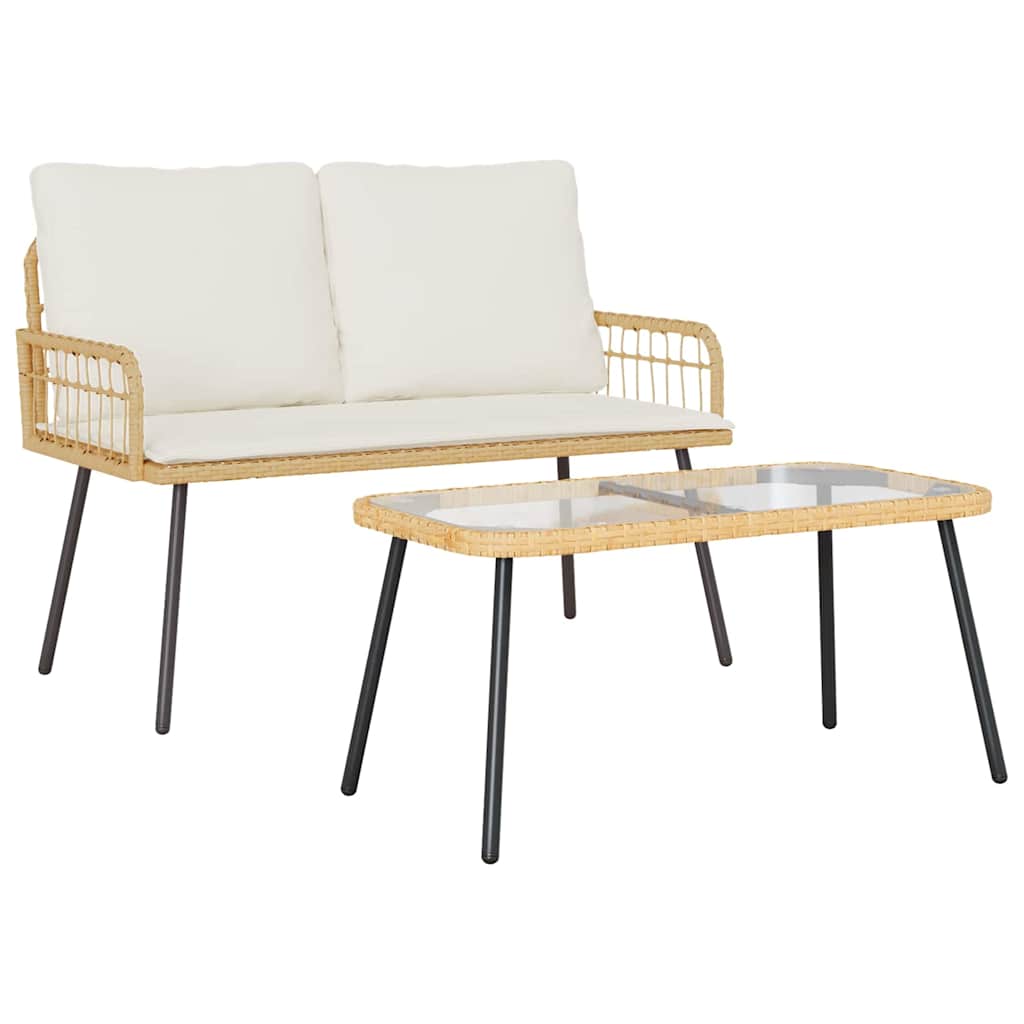 2-teiliges Garten-Dining-Set mit Kissen aus natürlichem Poly-Rattan